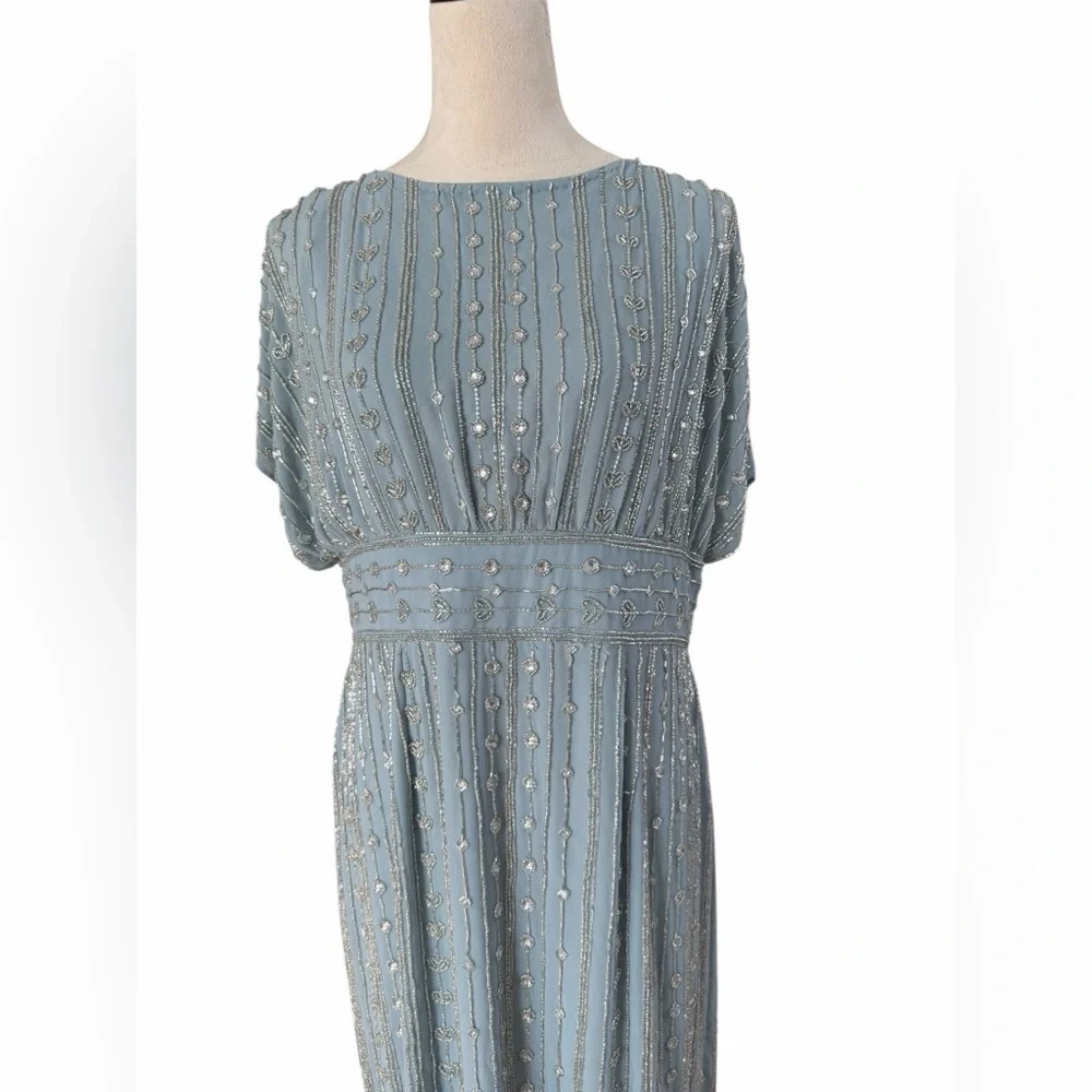 Mac Duggal Beaded Cap Sleeve Colum Midi Dress in Slate Blue - Picture 5 of 11